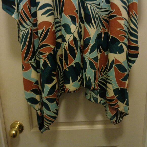 ISAND PARADISE GODDESS TROPICAL FOLIAGE DRAPED DRESS CAFTAN 3 X - Picture 4 of 6